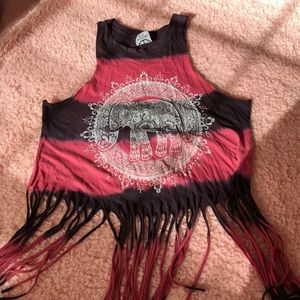 Tie dye fringe elephant crop top